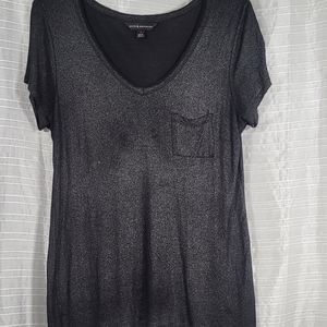 Rock N Republic T-Shirt Size S Black Shiny Short Sleeve Deep V Top Sparkle